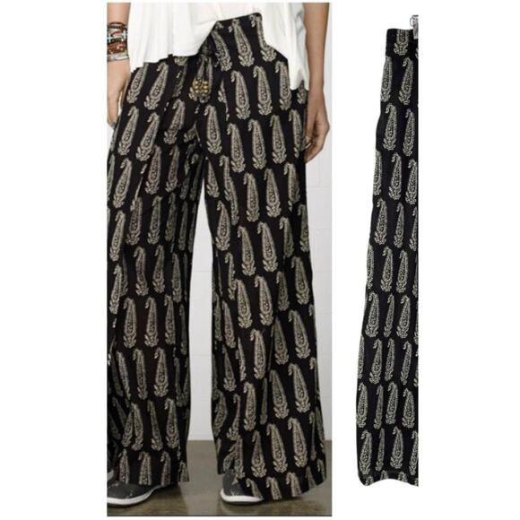 Ralph Lauren DENIM & Small Large Paisley Wide Leg Pull On Wrap Pants Boho - Picture 1 of 11